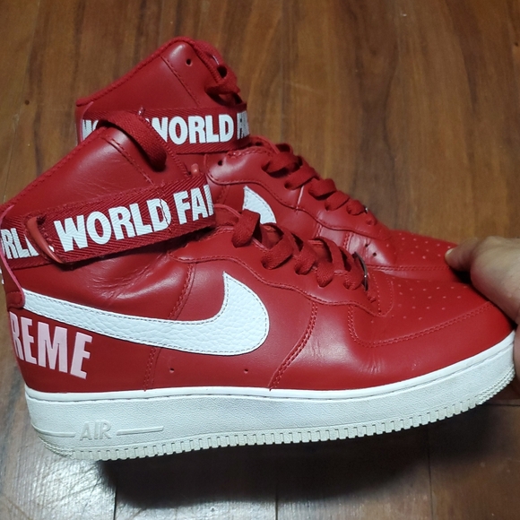 NIKE AIR FORCE 1 HIGH SUPREME WORLD FAMOUS SHOES 698696-610 MENS SIZE 9.5 RED - Picture 4 of 10